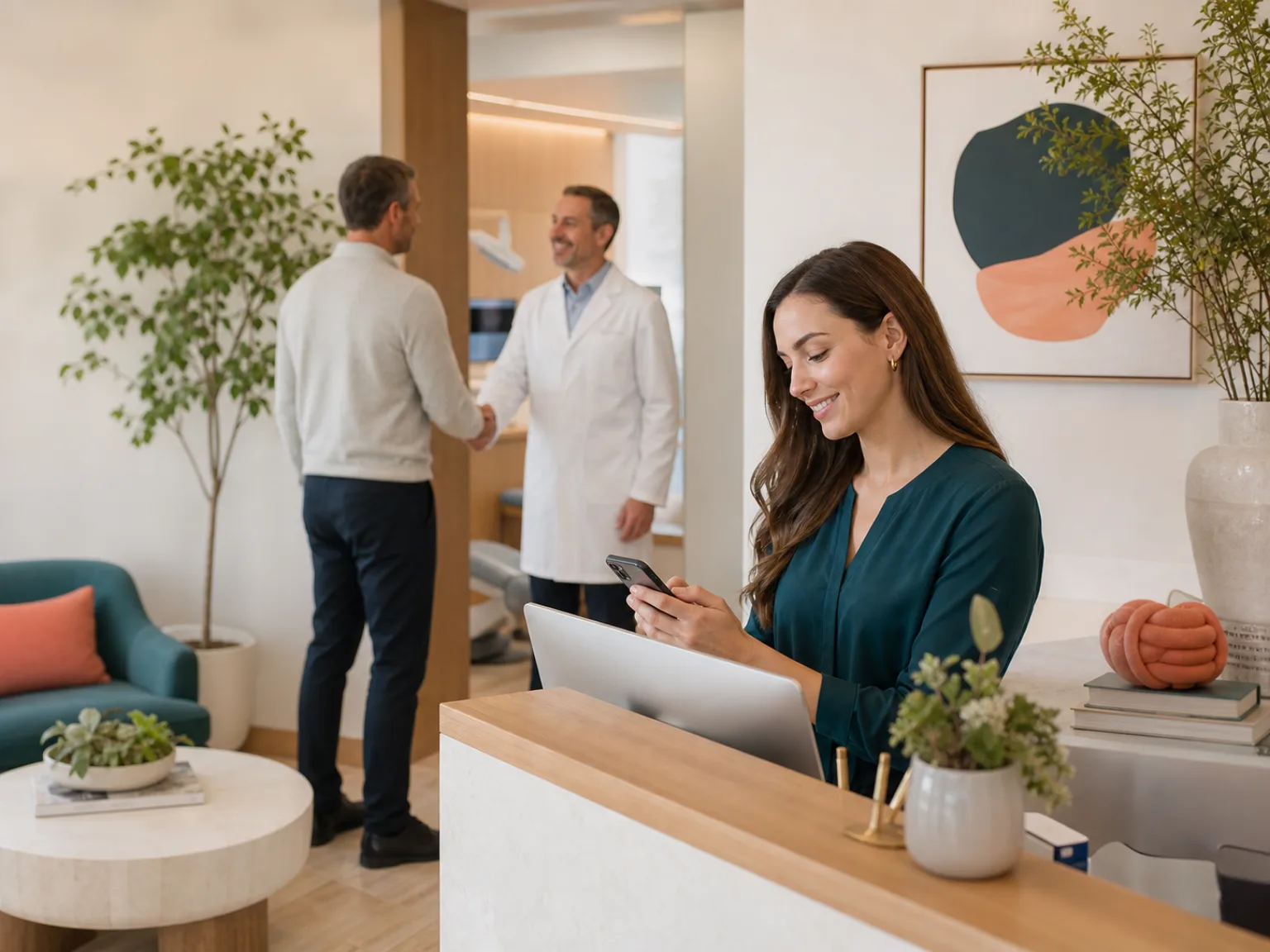 Dental front desk coordinator preparing patient follow-up