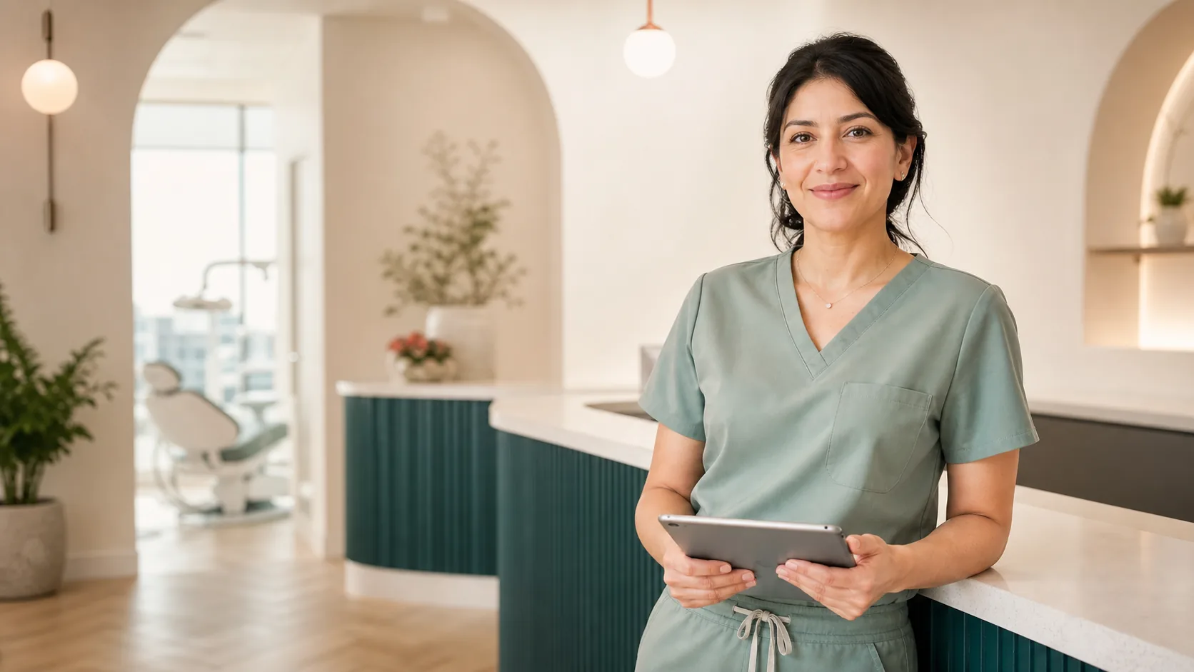 Dental professional ready to welcome a patient